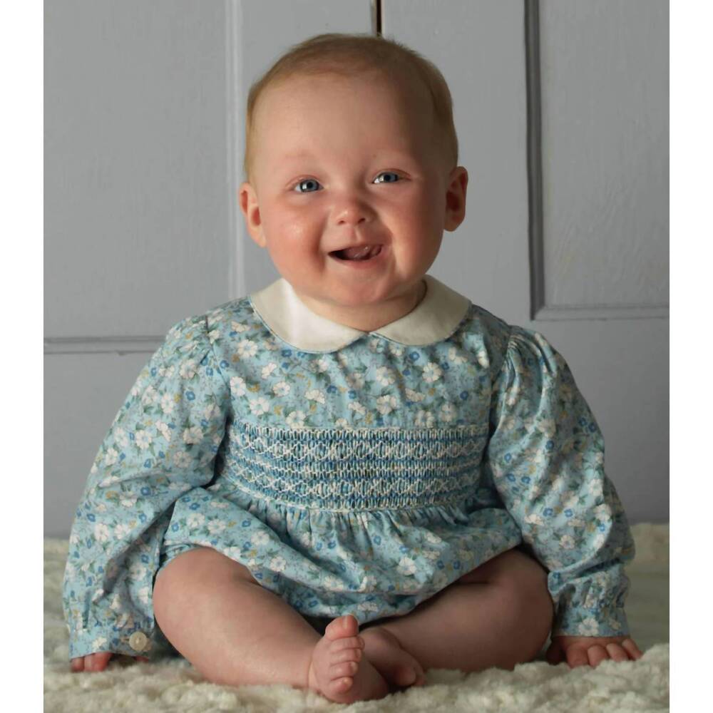 NEW RACHEL RILEY floral smocked babysuit in blue multi